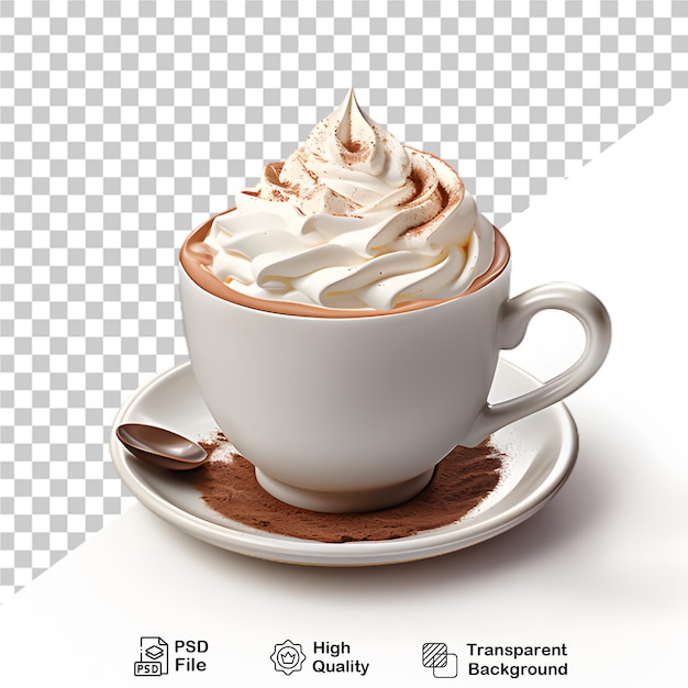 PSD coffee cup with chocolate on transparent background png file