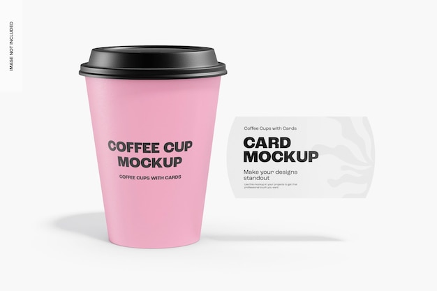 Coffee cup with paper card mockup, front view