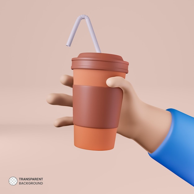 Tazza di caffè con icona di paglia isolata 3d render illustration