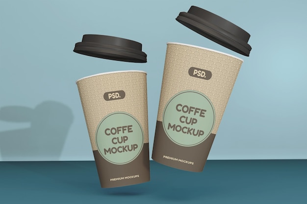 Coffee cups in gravity mockup