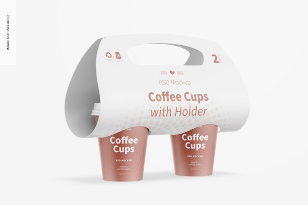 Coffee cups with holder mockup, perspective