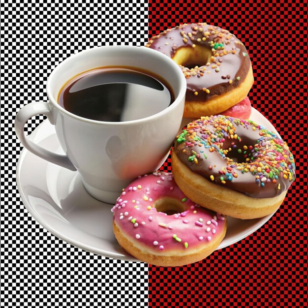 PSD coffee and donuts on transparent background