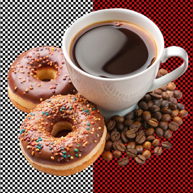 PSD coffee and donuts on transparent background