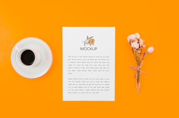 PSD coffee and flowers botanical mock-up