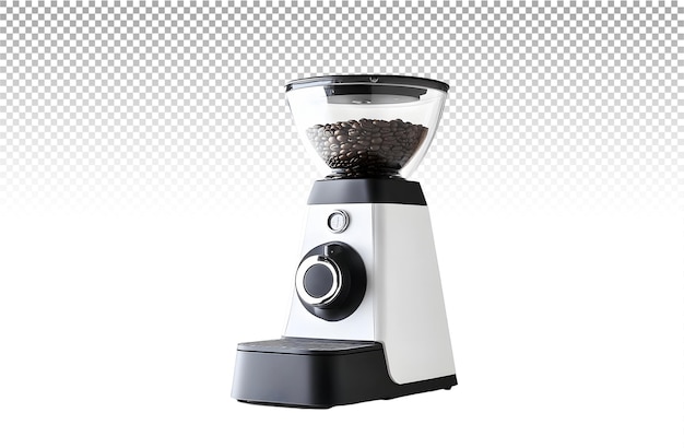 a coffee grinder with a glass container full of coffee beans