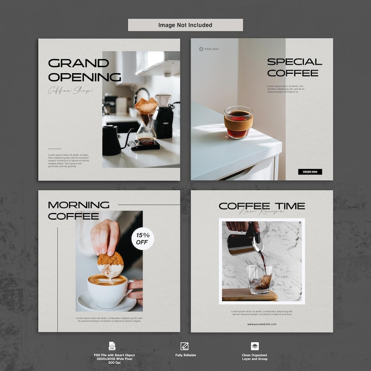 PSD coffee instagram post template design minimalist set bundle