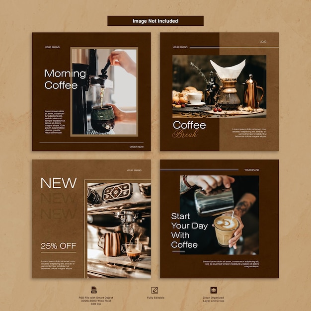 Coffee instagram post template minimalist design set bundle premium