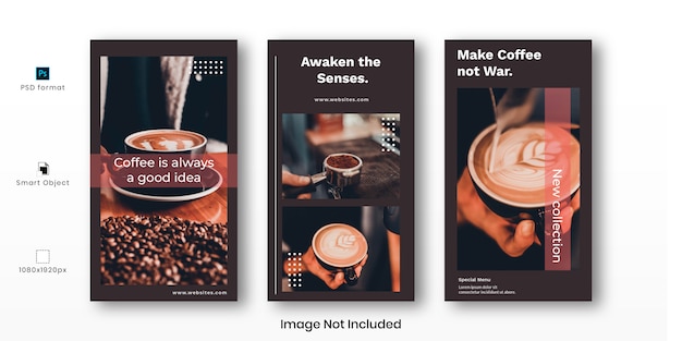 PSD coffee instagram stories template set