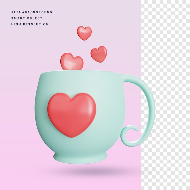 PSD illustrazione dell'icona 3d di amore del caffè