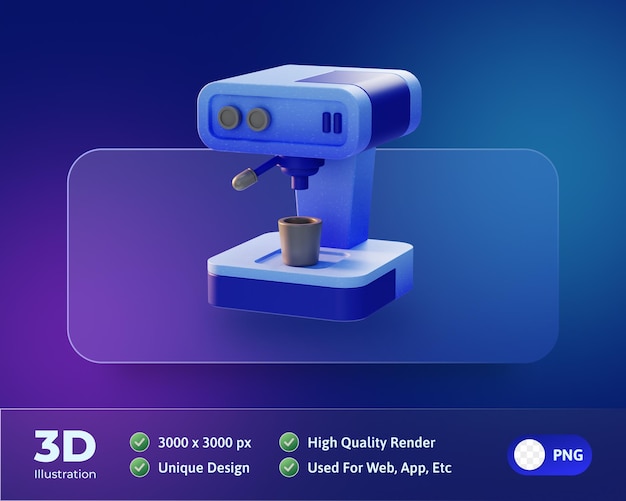 Illustrazione 3d dell'icona elettronica del dispositivo della macchina del caffè