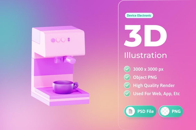 Illustrazione 3d del dispositivo elettronico della macchina del caffè