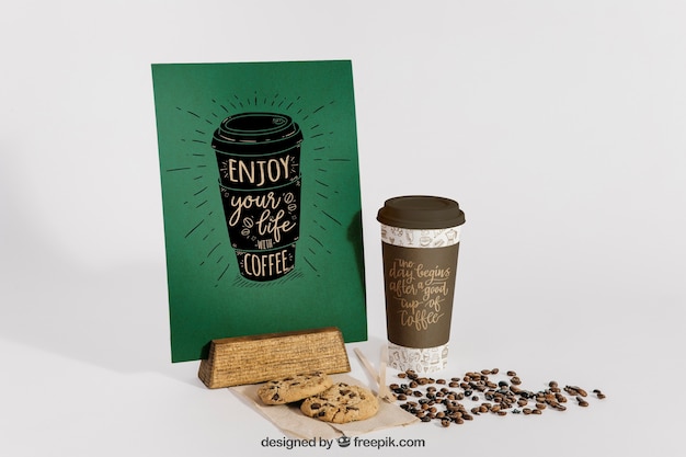 PSD coffee mockup with beans