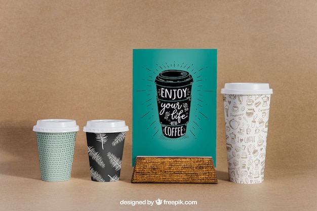 PSD coffee mockup with three cups