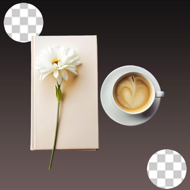 PSD coffee mug notebook notepad and white roses female workplace