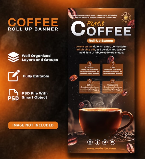 coffee place roll up banner template design