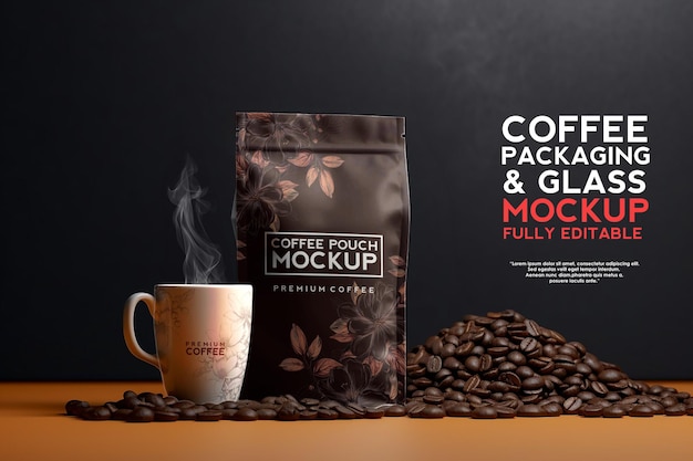 コーヒーポーチのブランディングアイデンティティの表示