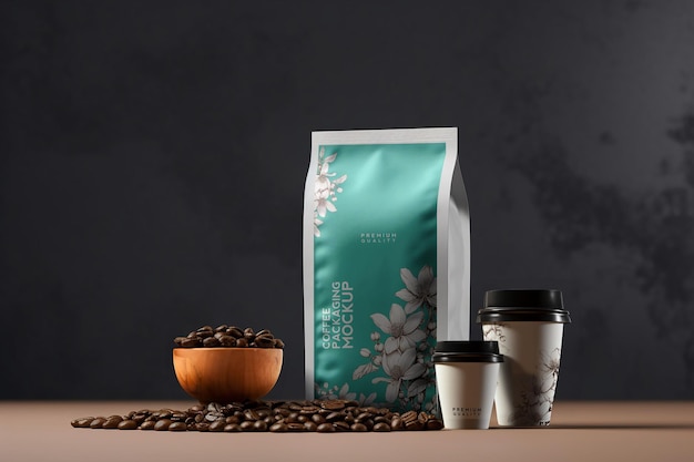 PSD coffee pouch branding product mockup