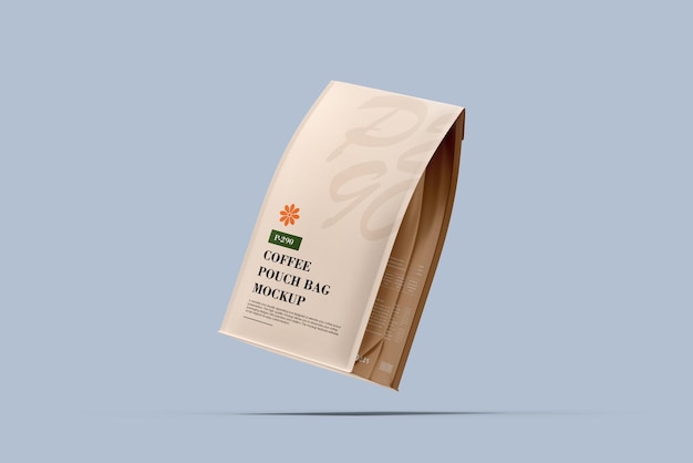 Coffee pouch packaging mockup floating dancing