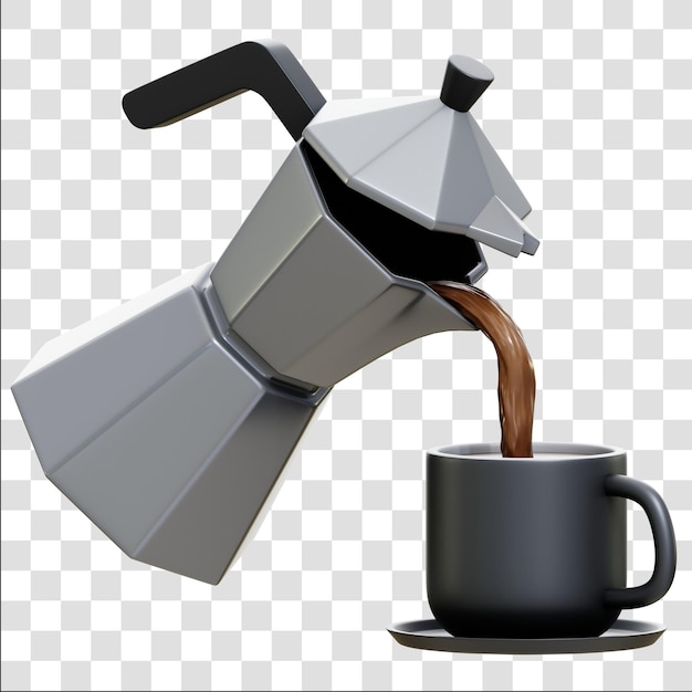 コーヒーを注ぐ 3D アイコン レンダリング 隔離された透明な背景