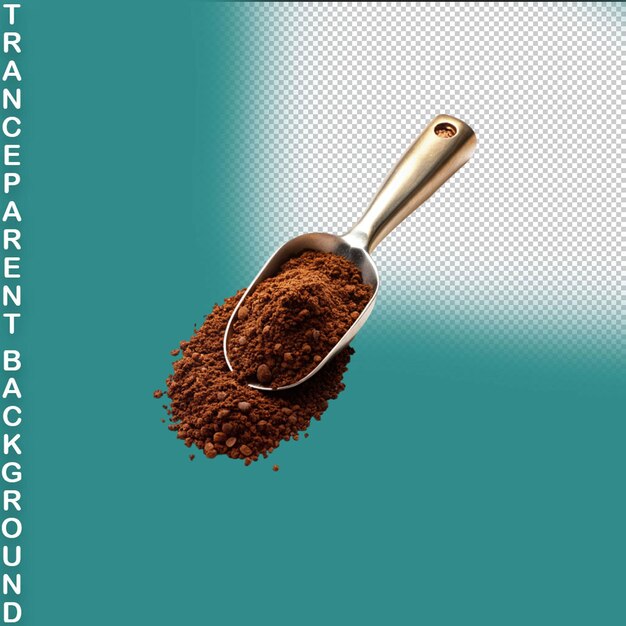 PSD coffee powder in wood spoon isolated on transparent background