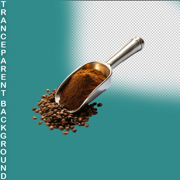 PSD coffee powder in wood spoon isolated on transparent background