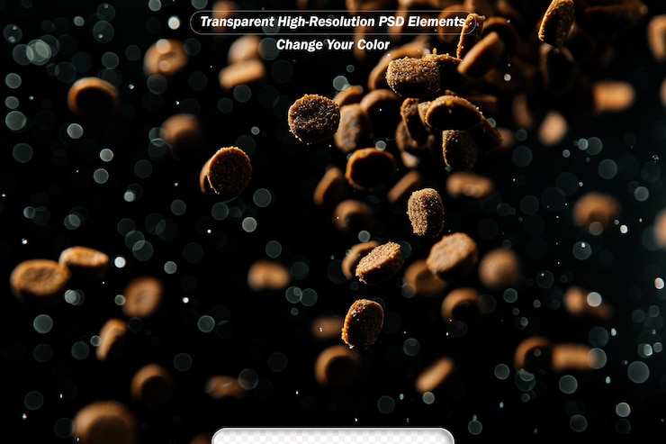 PSD coffee roasted bean ground fly explosion coffee crushed ground float pouring mix with beans