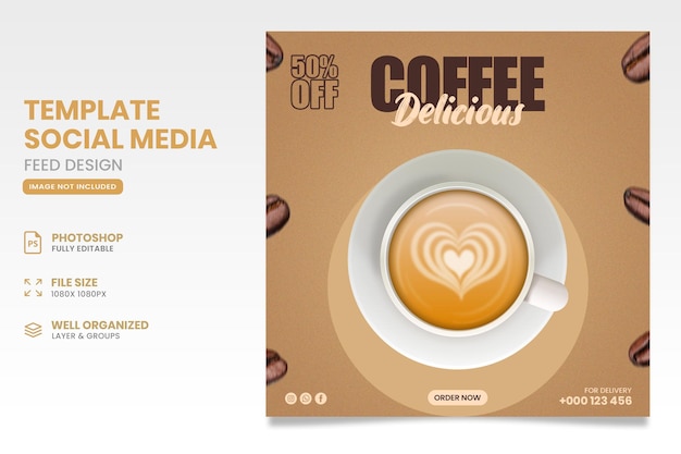 Modello di progettazione dell'insegna di media sociali di vendita del caffè