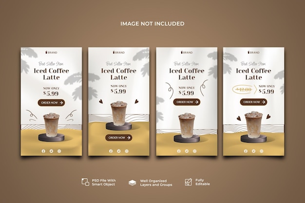 PSD coffee sale social media instagram story template collection