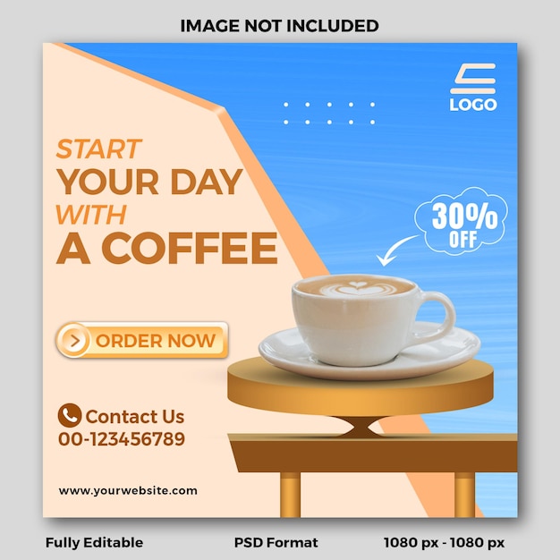 Coffee sale social media template with light blue background