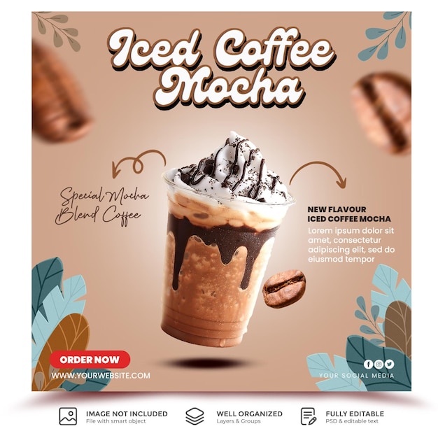 Coffee shop drink menu promotie social media post template