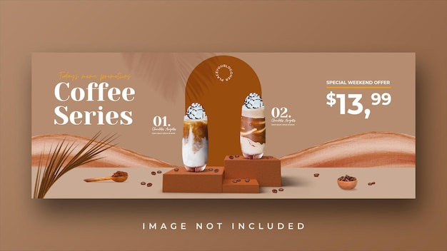 Modello di banner di copertina di facebook di promozione del menu di bevande della caffetteria