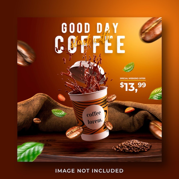 PSD coffee shop drink menu promotion social media instagram post banner template premium psd