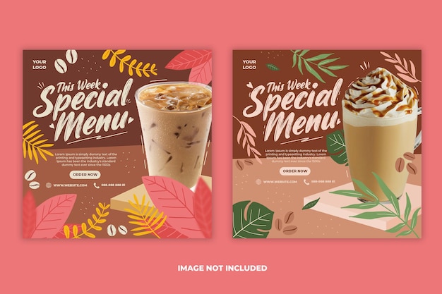 Coffee shop drink menu promozione social media instagram post banner template set