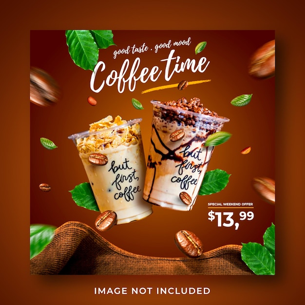 Coffee shop drink menu promozione social media instagram post banner template