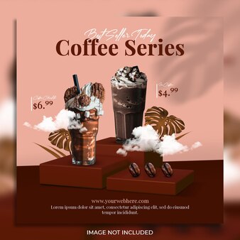 Modello di banner post instagram di social media per la promozione del menu delle bevande della caffetteria
