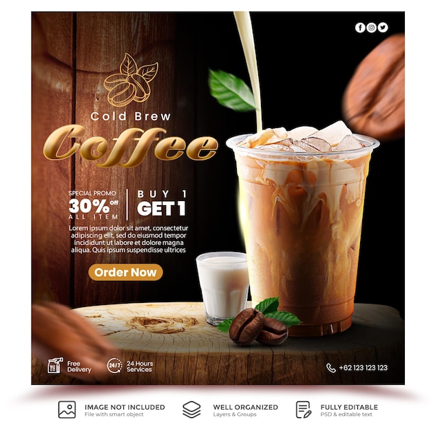 Coffee shop drink menu promotion social media instagram post banner template