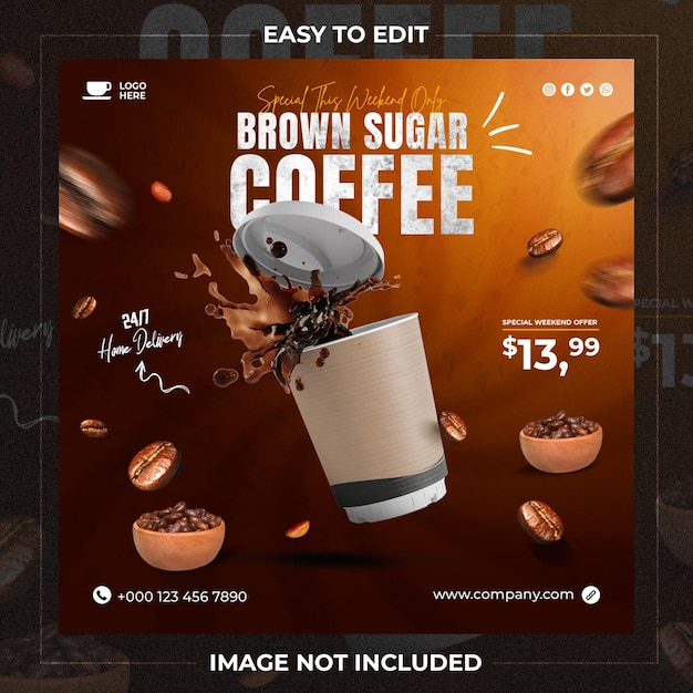 PSD coffee shop drink menu promotion social media instagram post banner template