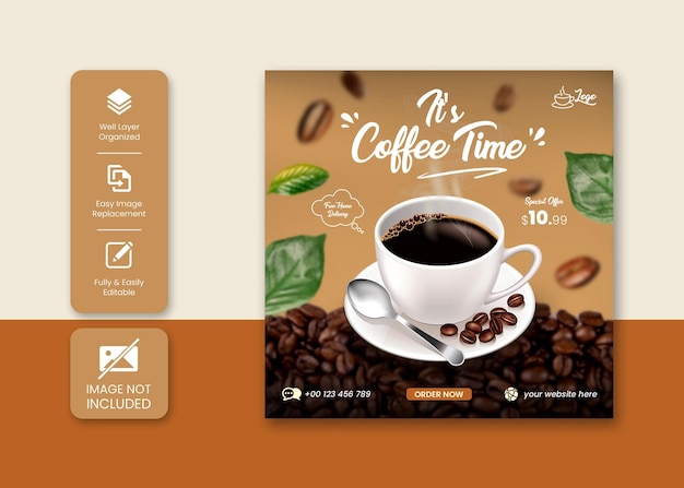 Coffee shop drink menu promotion social media Instagram post banner template