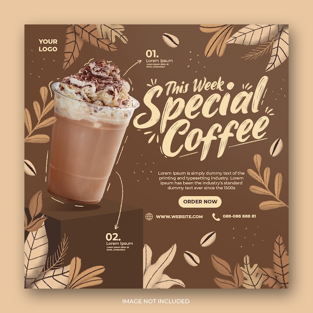 Modello di banner di post di instagram di social media di promozione del menu di bevande della caffetteria