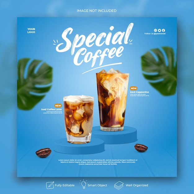 Coffee shop drink menu promozione social media instagram post banner template