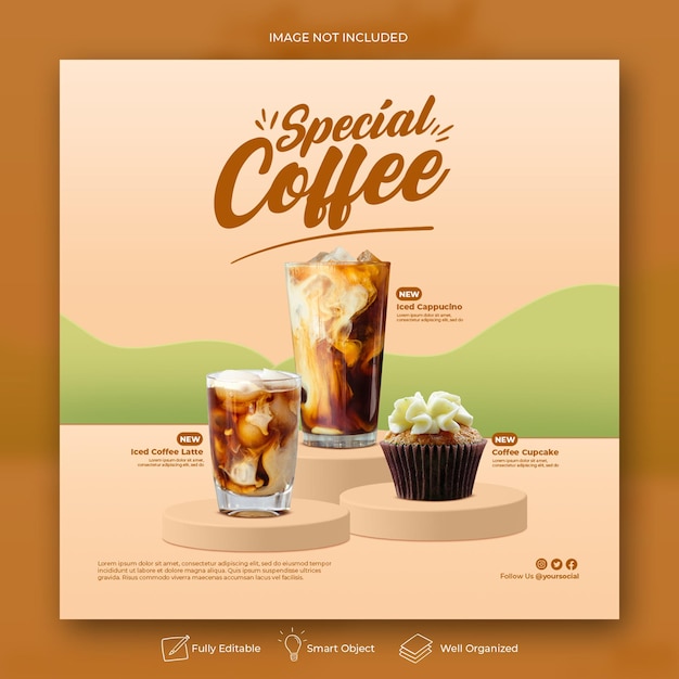 Coffee shop drink menu promozione social media instagram post banner template