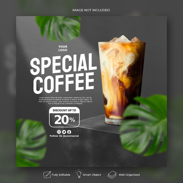 PSD coffee shop drink menu promotion social media instagram post banner template