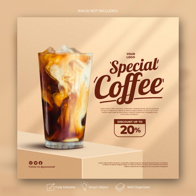 Coffee shop drink menu promozione social media instagram post banner template