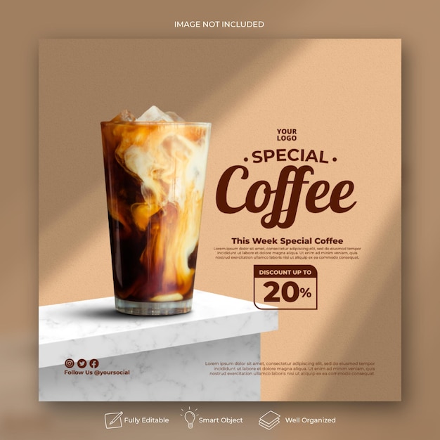 Coffee shop drink menu promotion social media instagram post banner template