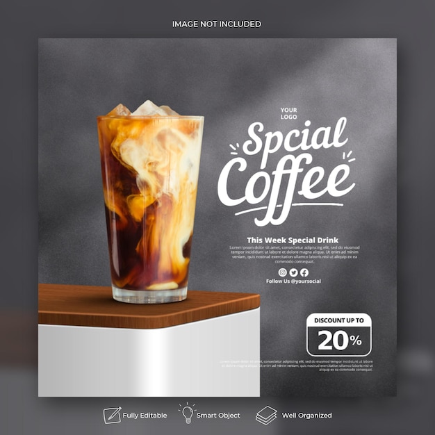 コーヒーショップドリンクメニュープロモーションソーシャルメディアInstagram投稿バナーテンプレート