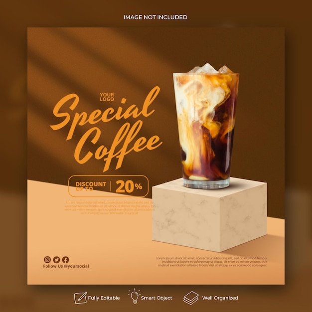 Coffee shop drink menu promozione social media instagram post banner template