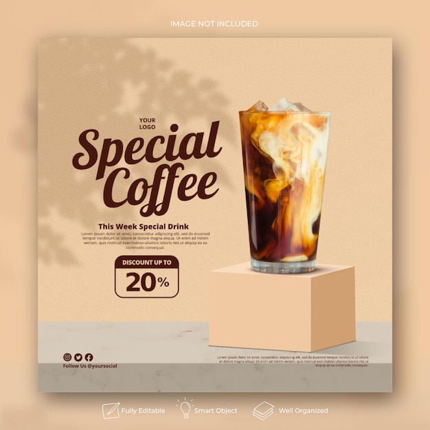 Coffee shop drink menu promozione social media instagram post banner template