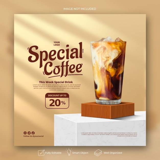 Coffee shop drink menu promozione social media instagram post banner template