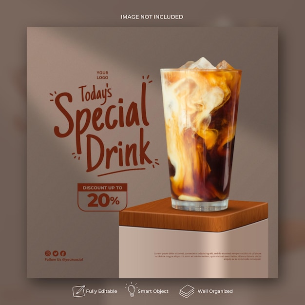 커피 숍 음료 메뉴 프로모션 소셜 미디어 Instagram 게시물 배너 템플릿