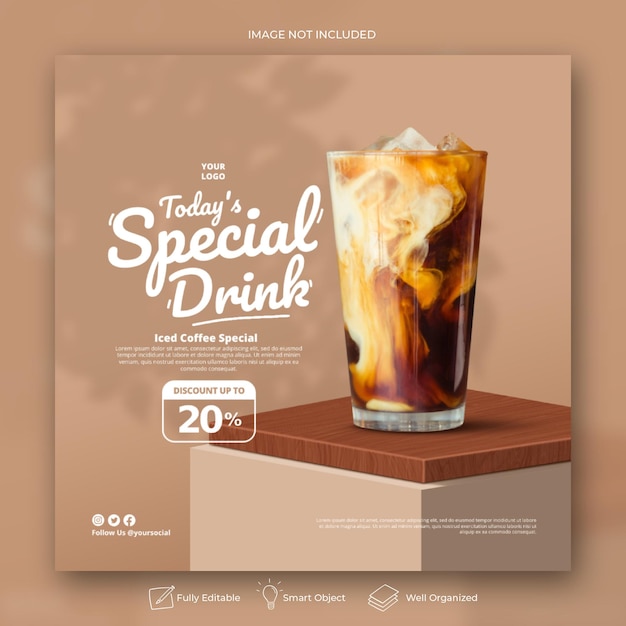 PSD コーヒーショップドリンクメニュープロモーションソーシャルメディアinstagram投稿バナーテンプレート